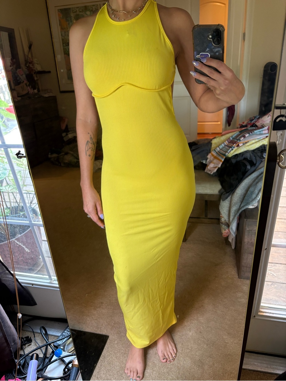Sleeveless Yellow Ribbed Maxi Dress